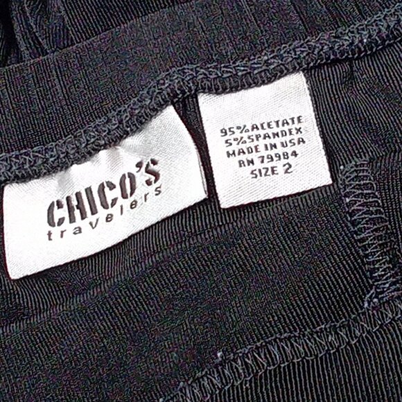 Vintage Chico's Travelers Midi Comfort Skirt Ribbed Stretch Sz-2 (M-8/10) Black - Picture 3 of 4